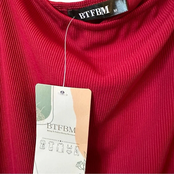 NWT Women's Sexy Off Shoulder Slim Fit Long Sleeve Ribbed Knit Feather Trim Mini - Picture 7 of 7